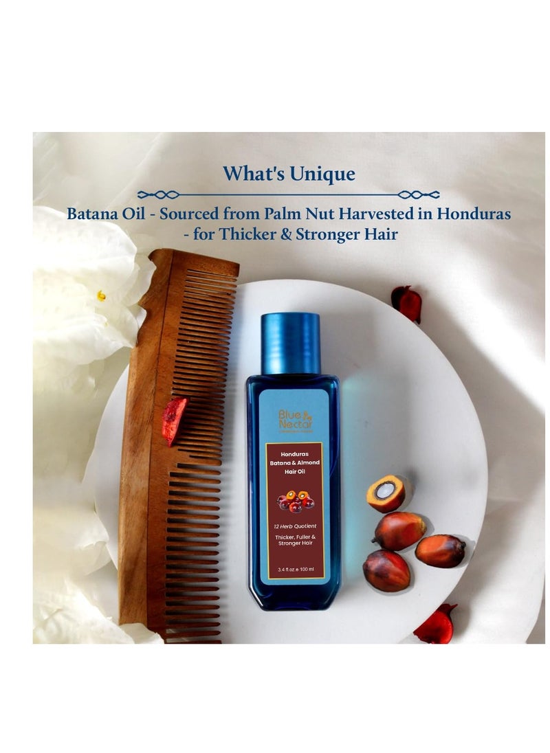 Blue Nectar Batana Oil for Thicker Hair | Pure Honduras Batana Oil for Hair Growth with Organic Almond Oil | Ayurvedic Hair Growth Oil for Stronger Hair (12 Herbs, 3.38 FlOz)