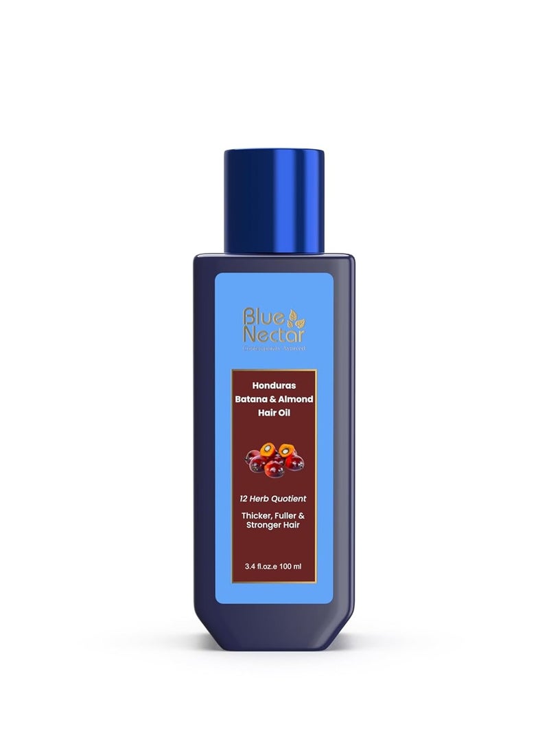Blue Nectar Batana Oil for Thicker Hair | Pure Honduras Batana Oil for Hair Growth with Organic Almond Oil | Ayurvedic Hair Growth Oil for Stronger Hair (12 Herbs, 3.38 FlOz)