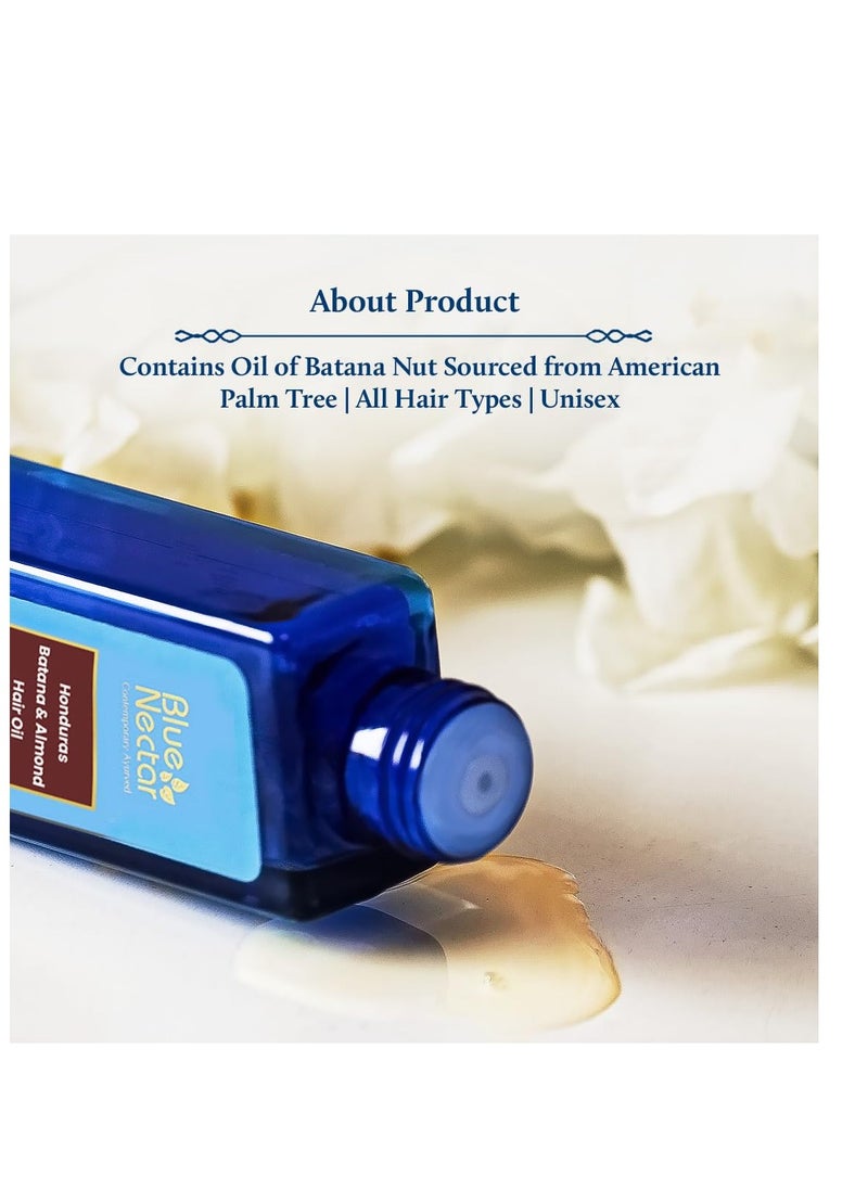 Blue Nectar Batana Oil for Thicker Hair | Pure Honduras Batana Oil for Hair Growth with Organic Almond Oil | Ayurvedic Hair Growth Oil for Stronger Hair (12 Herbs, 3.38 FlOz)