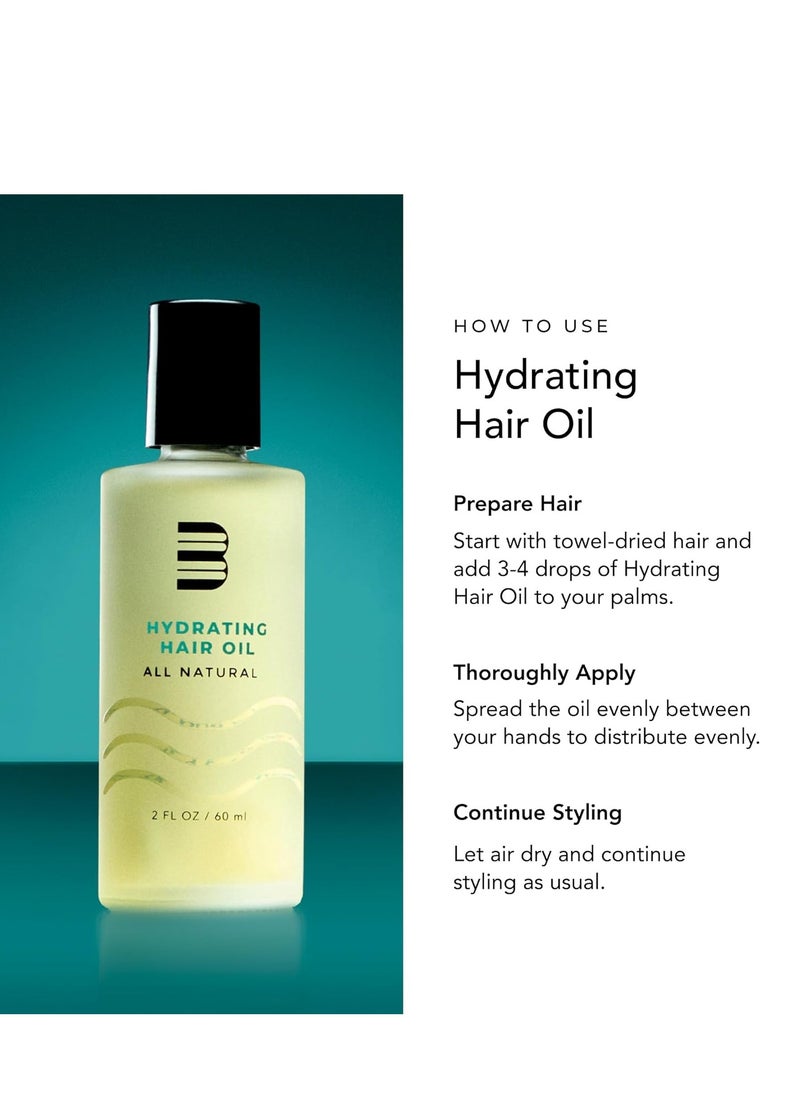 BluMaan Hydrating Hair Oil - Designed for Dry, Frizzy, Straight, or Curly Hair - 100% Natural Men's Hair Strengthening Oil - 60 ml / 2.0 oz