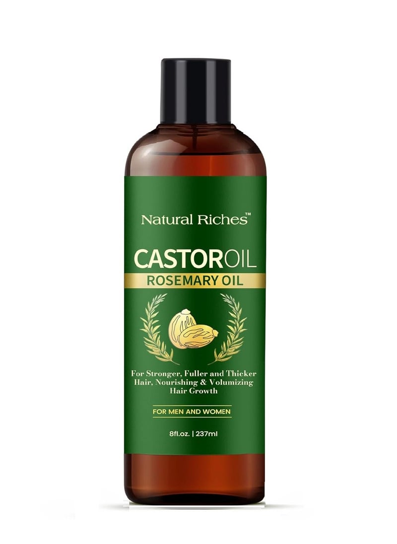 Natural Riches Castor Oil with Rosemary Oil, 8 fl oz, For Stronger, Fuller and Thicker Hair Growth Handcraft Blends Organic Castor Oil with Rosemary Oil Premium Grade hair treatment.
