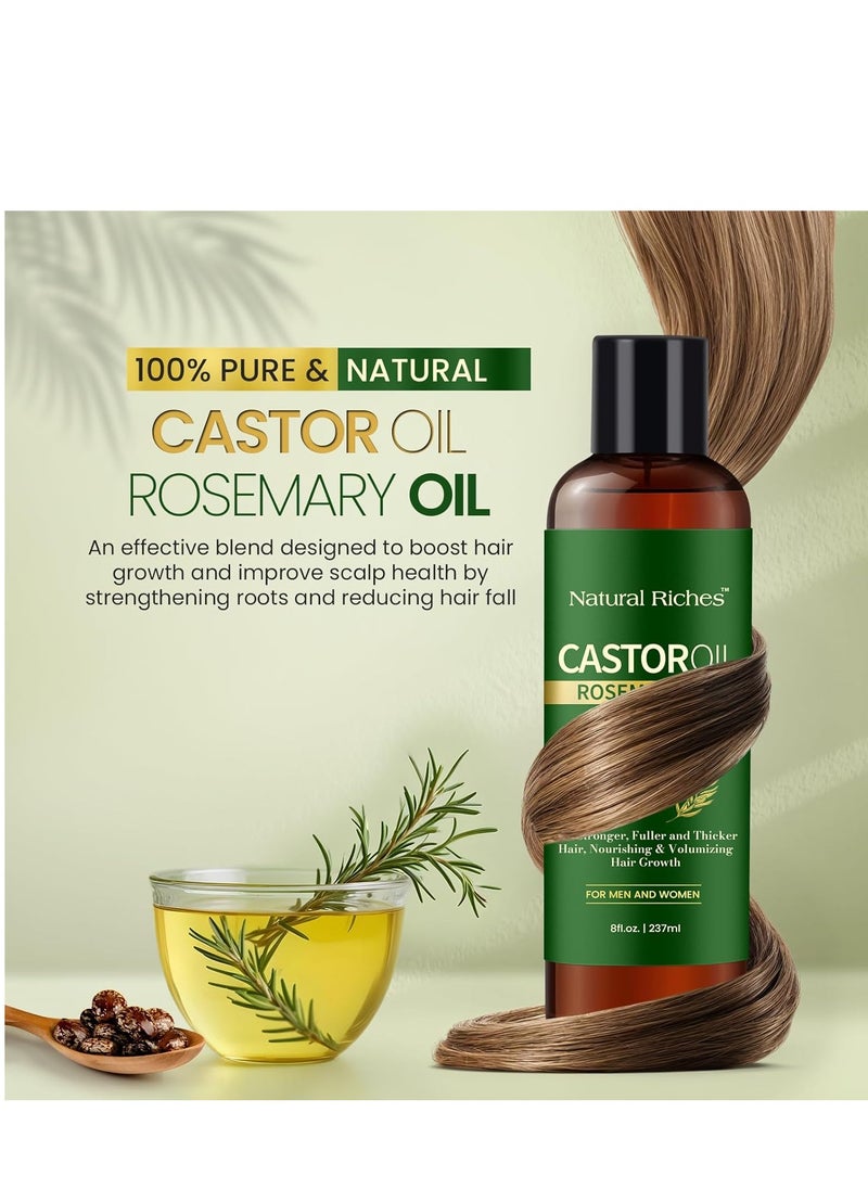 Natural Riches Castor Oil with Rosemary Oil, 8 fl oz, For Stronger, Fuller and Thicker Hair Growth Handcraft Blends Organic Castor Oil with Rosemary Oil Premium Grade hair treatment.