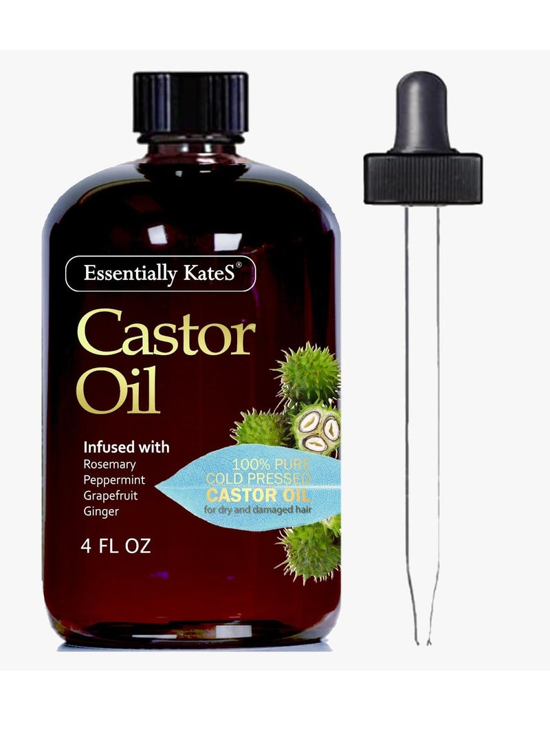 Castor Oil 4 Fl Oz (Glass Bottle) - Rosemary Peppermint Infused
