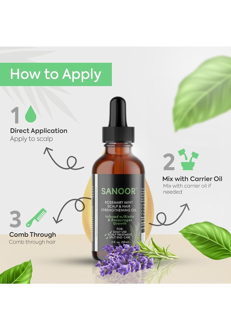 SANOOR® Rosemary Mint, Scalp Hair Growth Oil, Infused Biotin to Encourages Hair Growth | Healthier, Stronger & Long Strands | All Type & Texture | Straight, Waves & Chemically Treated Hairs