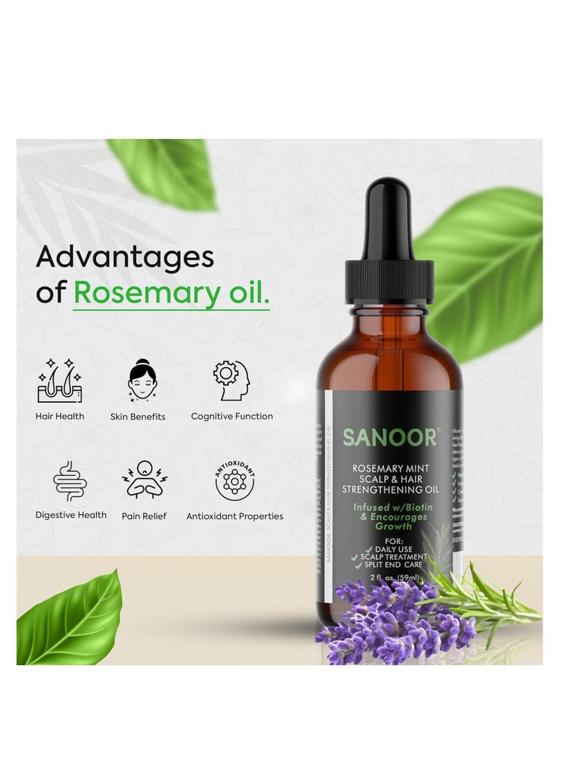 SANOOR® Rosemary Mint, Scalp Hair Growth Oil, Infused Biotin to Encourages Hair Growth | Healthier, Stronger & Long Strands | All Type & Texture | Straight, Waves & Chemically Treated Hairs