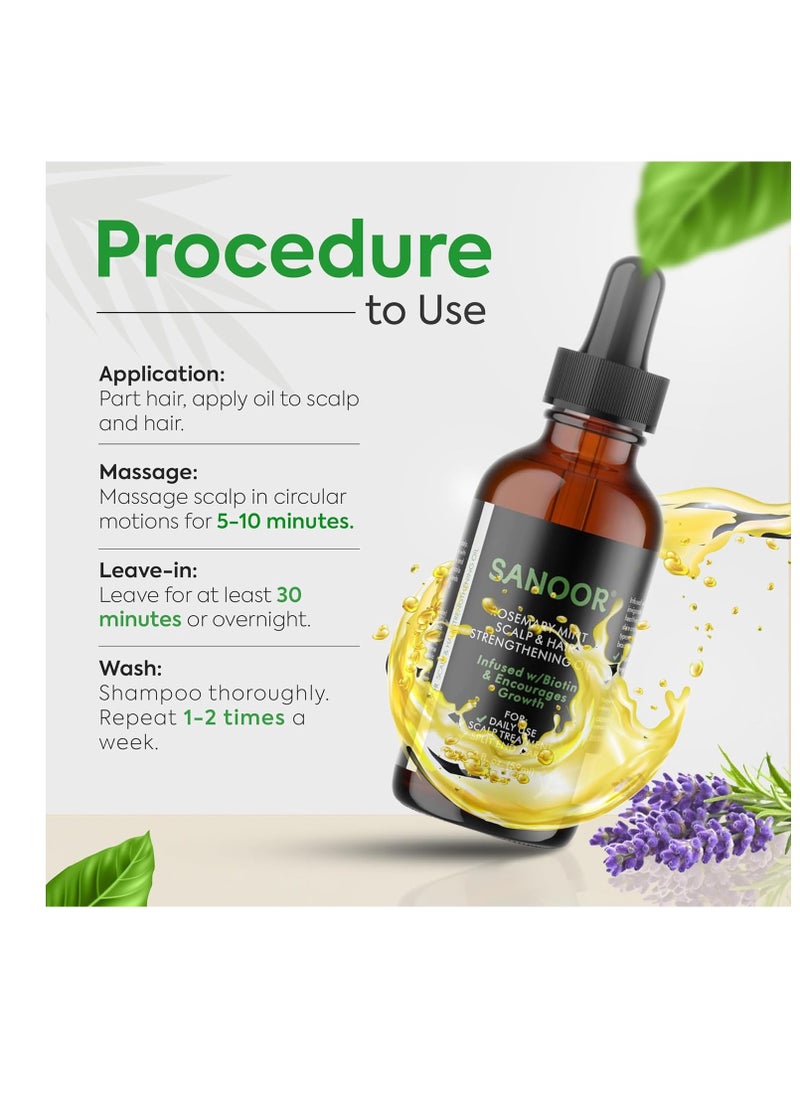 SANOOR® Rosemary Mint, Scalp Hair Growth Oil, Infused Biotin to Encourages Hair Growth | Healthier, Stronger & Long Strands | All Type & Texture | Straight, Waves & Chemically Treated Hairs