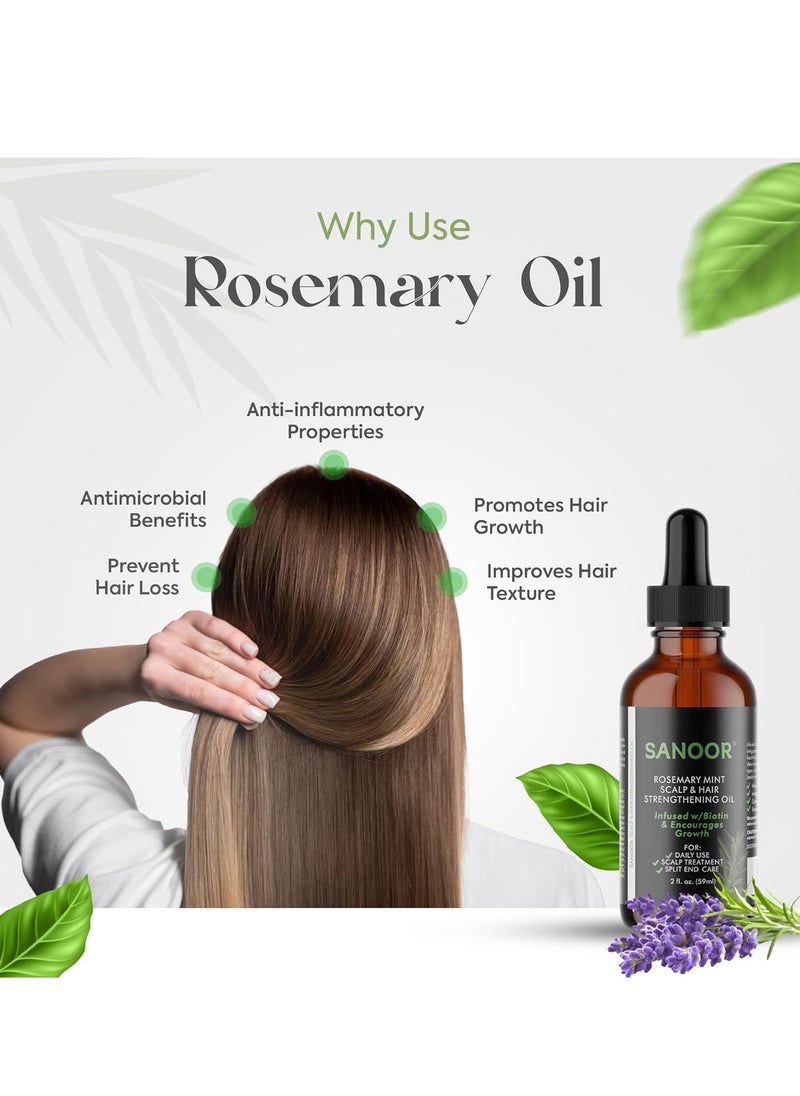 SANOOR® Rosemary Mint, Scalp Hair Growth Oil, Infused Biotin to Encourages Hair Growth | Healthier, Stronger & Long Strands | All Type & Texture | Straight, Waves & Chemically Treated Hairs