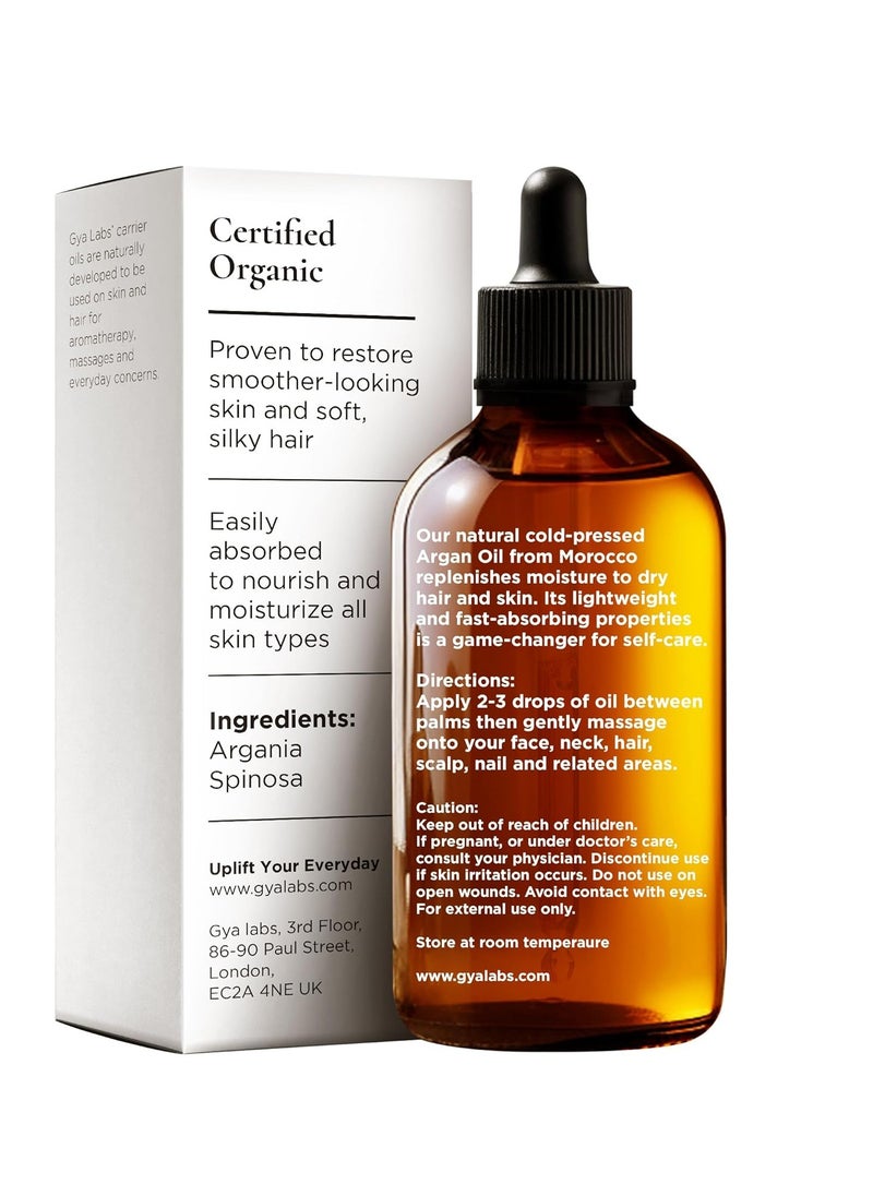 Gya Labs Organic Argan Oil for Hair - 100% Pure Natural Cold-Pressed Moroccan Argan Carrier Oil for Skin, Face, Nail, Lotions, Soaps & Conditioners (3.4 Fl Oz) - Soothing & Moisturizing