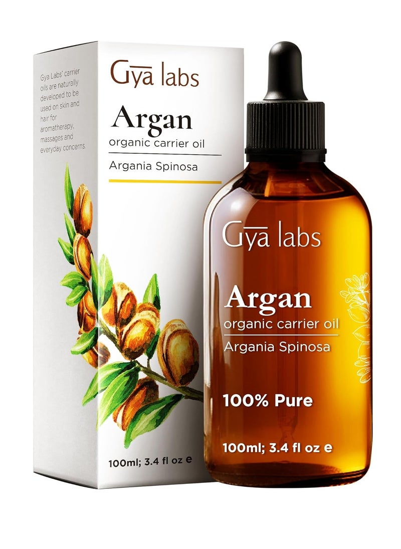 Gya Labs Organic Argan Oil for Hair - 100% Pure Natural Cold-Pressed Moroccan Argan Carrier Oil for Skin, Face, Nail, Lotions, Soaps & Conditioners (3.4 Fl Oz) - Soothing & Moisturizing
