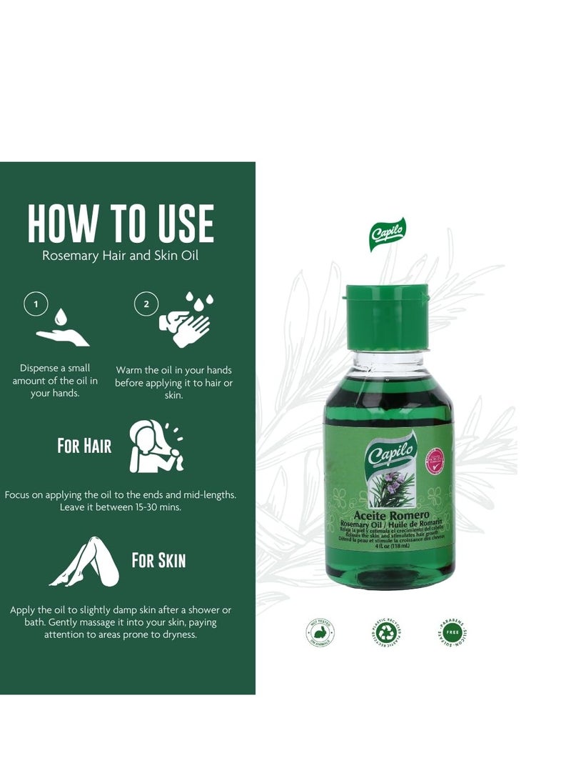Capilo Rosemary Oil, Hair Growth and Skin Treatment (4oz Bottle), Blend of Mineral Oil and Fruit Oil
