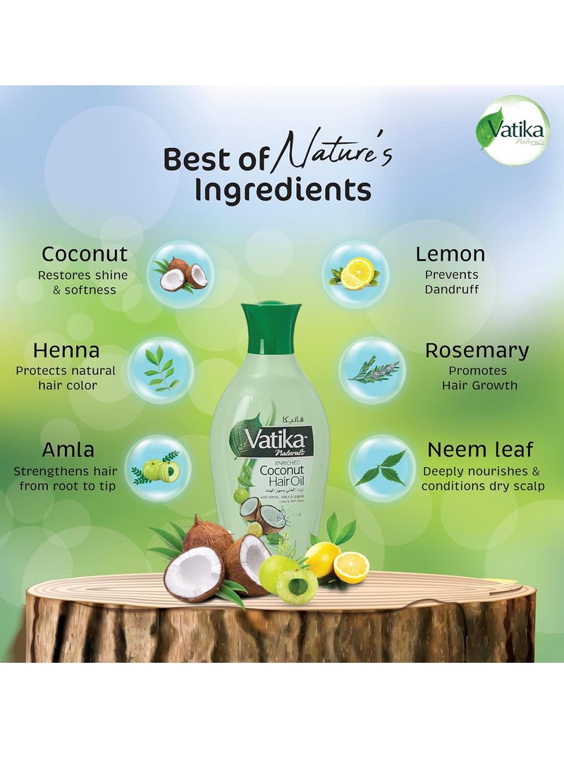 Dabur Vatika Naturals Coconut Hair Oil with Henna, Amla, Lemon & 5 Herbs - Nourish & Strengthen Hair & Scalp for Healthy & Radiant Hair for Kids, Women & Adults - 10.14 Fl Oz (Pack of 1)