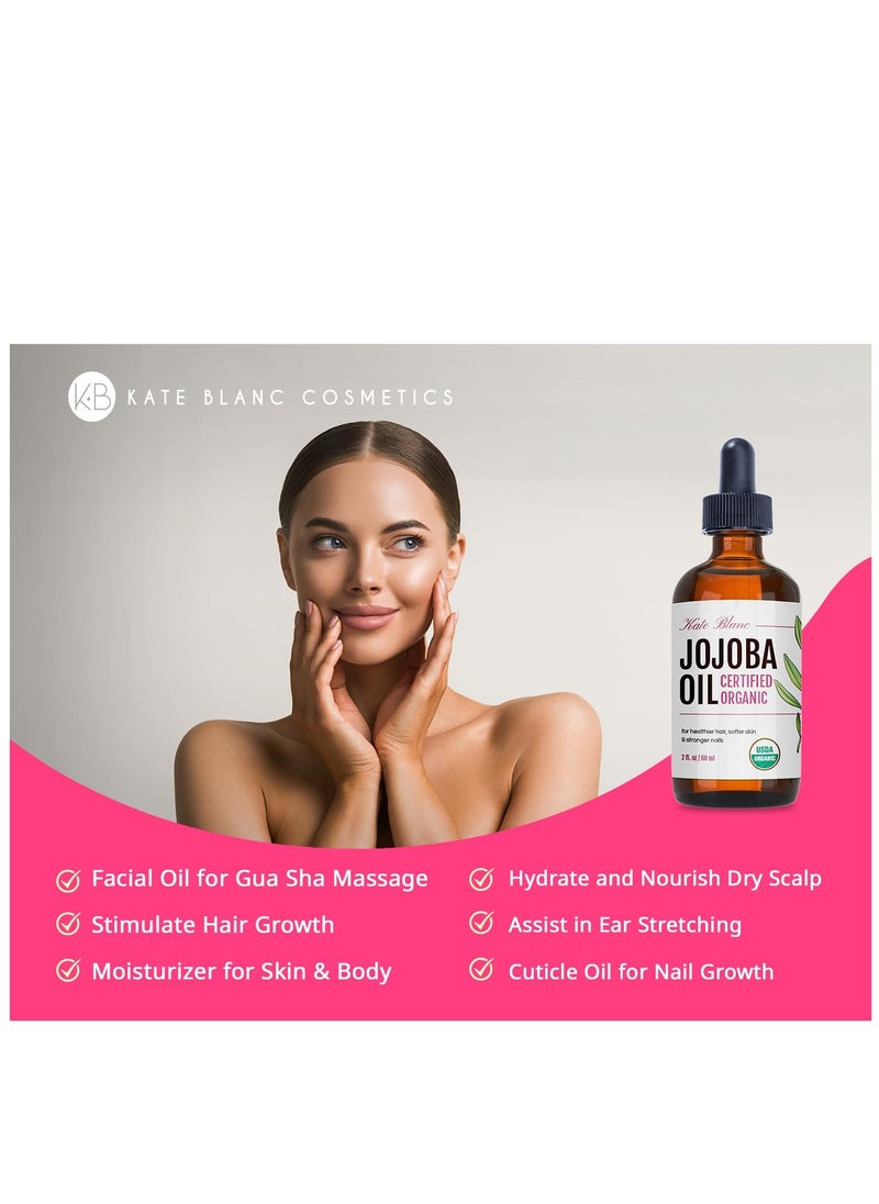 Kate Blanc Cosmetics Jojoba Oil for Hair, Face & Skin with Scalp Massager (2oz, Organic, 100% Pure, Natural)