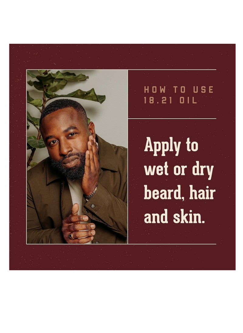 18.21 Man Made Hair, Skin & Beard Oil for Men, 4 Scents - Non-Greasy, Conditioning Balm with Castor Seed, Jojoba, and Argan Oils - Premium Tattoo and Mustache Care Products
