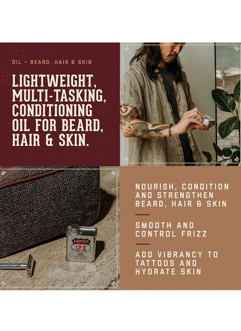 18.21 Man Made Hair, Skin & Beard Oil for Men, 4 Scents - Non-Greasy, Conditioning Balm with Castor Seed, Jojoba, and Argan Oils - Premium Tattoo and Mustache Care Products