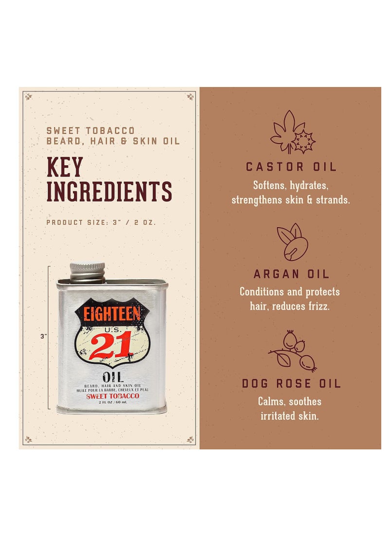 18.21 Man Made Hair, Skin & Beard Oil for Men, 4 Scents - Non-Greasy, Conditioning Balm with Castor Seed, Jojoba, and Argan Oils - Premium Tattoo and Mustache Care Products