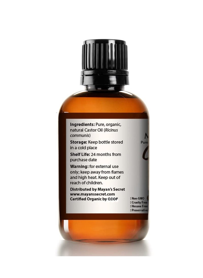 Mayan's Secret - 4oz Pure Castor Oil Organic Cold Pressed Unrefined Glass Bottle Hexane Free Hair Oil for Hair Growth, Eyelashes, Eyebrows – Oil for Skin, Face, Body