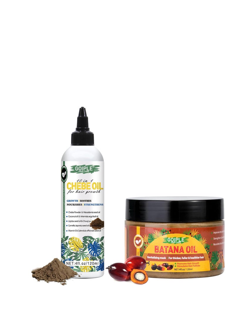 Batana Oil for Hair Growth Batana Hair Oil for Healthy Hair, Organic Hair Growth Batana Oil for Damaged Hair Repair (chebe oil & jar batana oil-pcs)