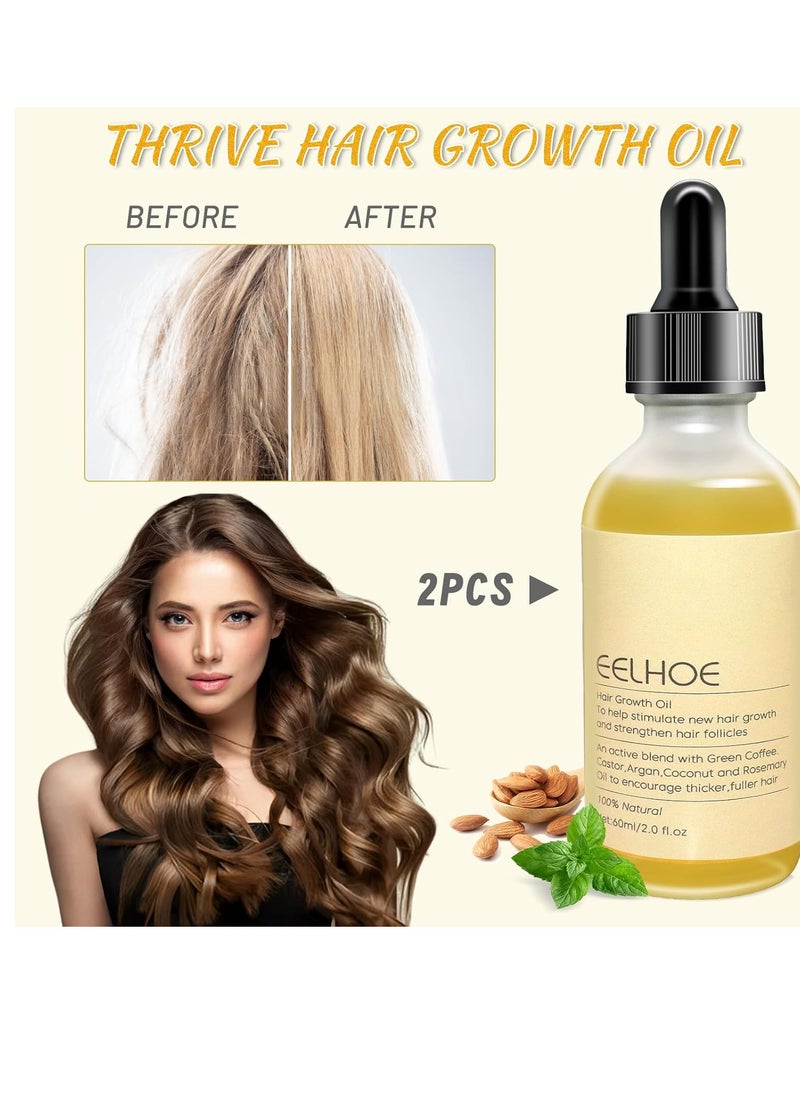 2 Pcs Veganic Natural Hair Growth Oil, Suitable for Dry Damaged Hair and Thinning Hair