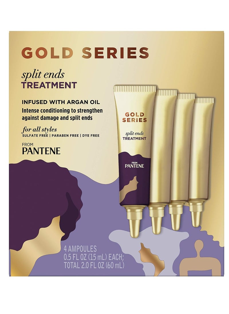 Pantene Gold Series Split Ends Treatment, for Curly and Coily Hair, Infused with Argan Oil, 0.5 Fl Oz x 4 Count