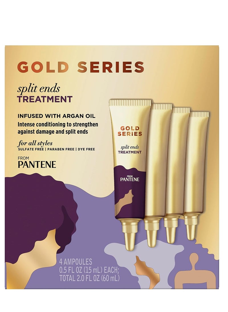 Pantene Gold Series Split Ends Treatment, for Curly and Coily Hair, Infused with Argan Oil, 0.5 Fl Oz x 4 Count