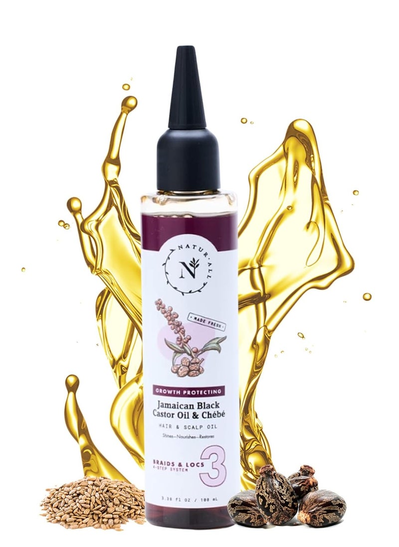 NaturAll 100% Natural Chebe & Jamaican Black Castor Oil for Hair Growth - Authentic Oil (from Chad) with Nozzle for Easy Application, 3.38 Oz