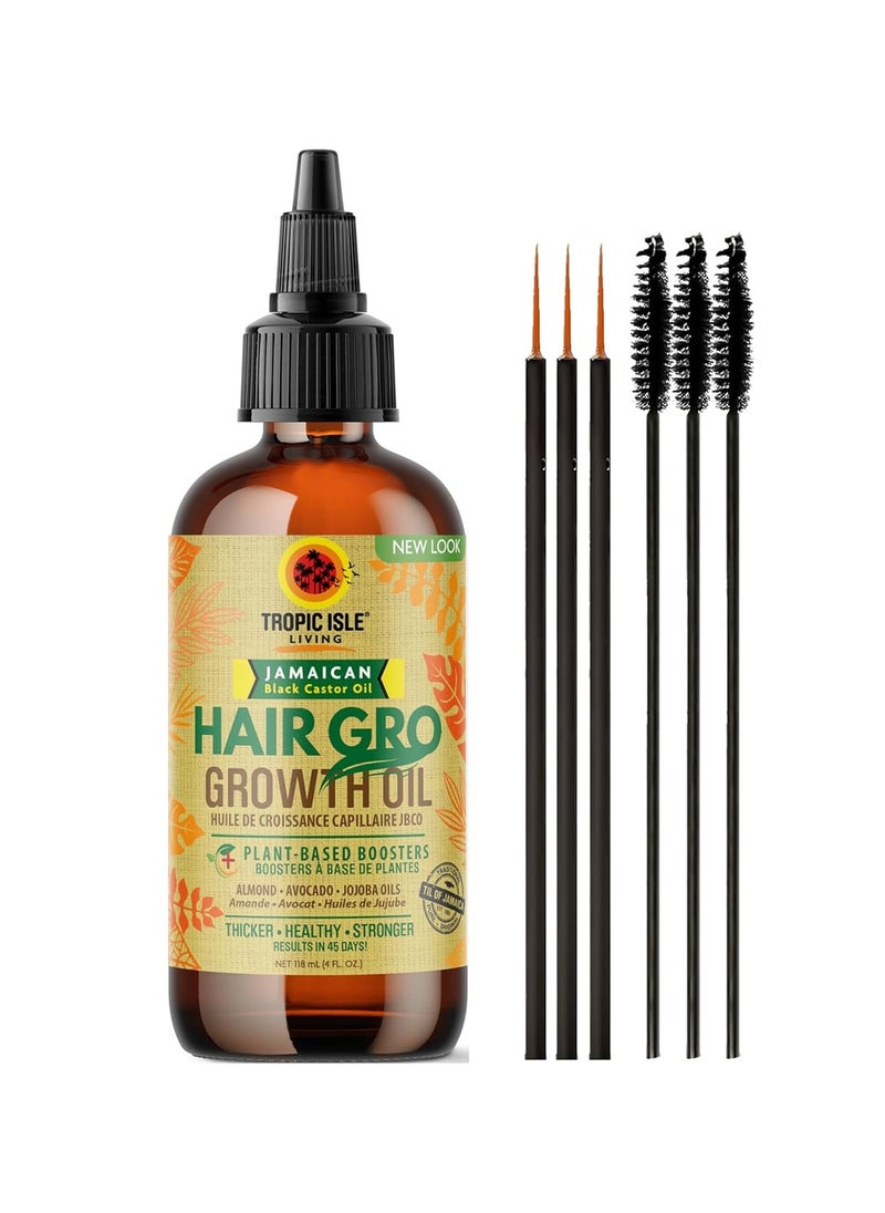 Tropic Isle Living Jamaican Black Castor Oil Hair Growth Oil 4oz Brush Set | Help Moisturize and Strengthen Hair | Prevents Breakage & Excess Hair Loss