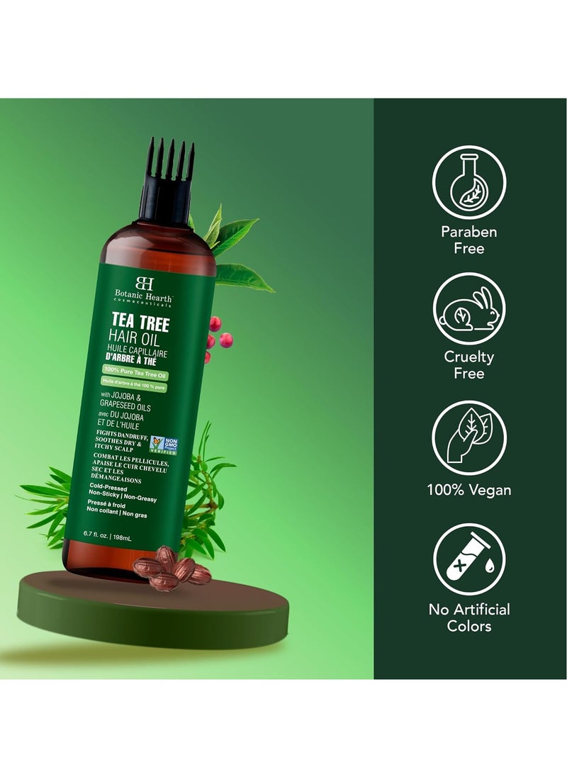 Botanic Hearth Tea Tree Oil for Hair (6.7 fl oz) | With Jojoba & Grapeseed Oils | Soothes Itchy Scalp & Fights Dandruff | Non GMO Verified