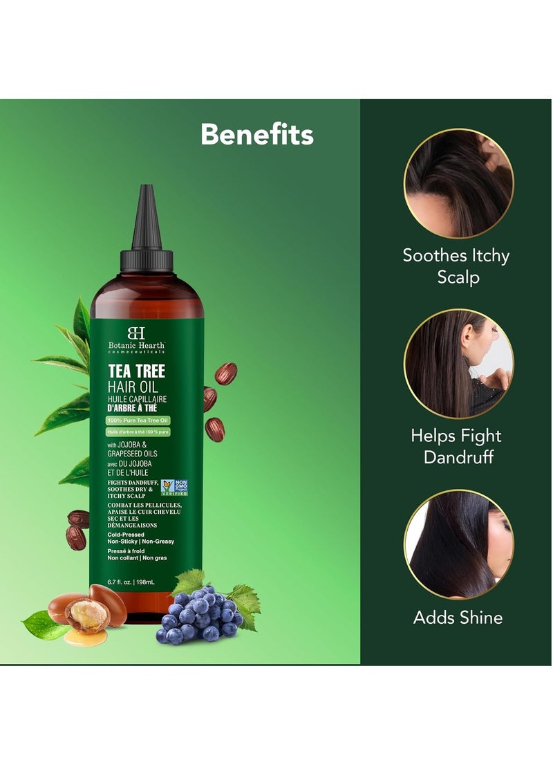 Botanic Hearth Tea Tree Oil for Hair (6.7 fl oz) | With Jojoba & Grapeseed Oils | Soothes Itchy Scalp & Fights Dandruff | Non GMO Verified