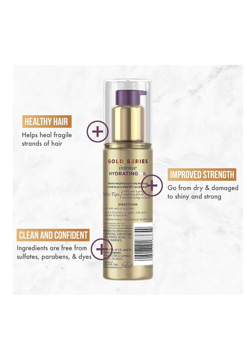 Pantene Gold Series Intense Hydrating Oil Treatment, 3.2 Fl Oz – Hair Oil Infused with Rich Argan Oil for Beautiful, Shiny Hair - Dye, Paraben and Sulfate Free Formula