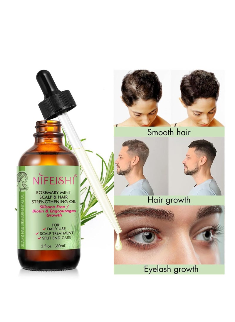 Bieyoc Rosemary Oil, 100% Pure Natural for Hair Growth, Treatment For Damaged & Dry Skin hair, Cold Pressed Oil For Growth, Eyebrows, Eyelashes, Nails and Skin(60ml)