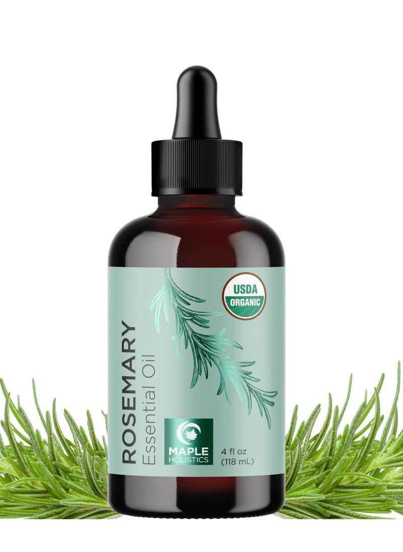 Certified Organic Rosemary Oil for Hair - Extra Large 100% Pure USDA Organic Rosemary Essential Oil for Hair Skin and Nails - Organic Hair Oil for Dry Scalp Treatment and Enhanced Volume and Shine