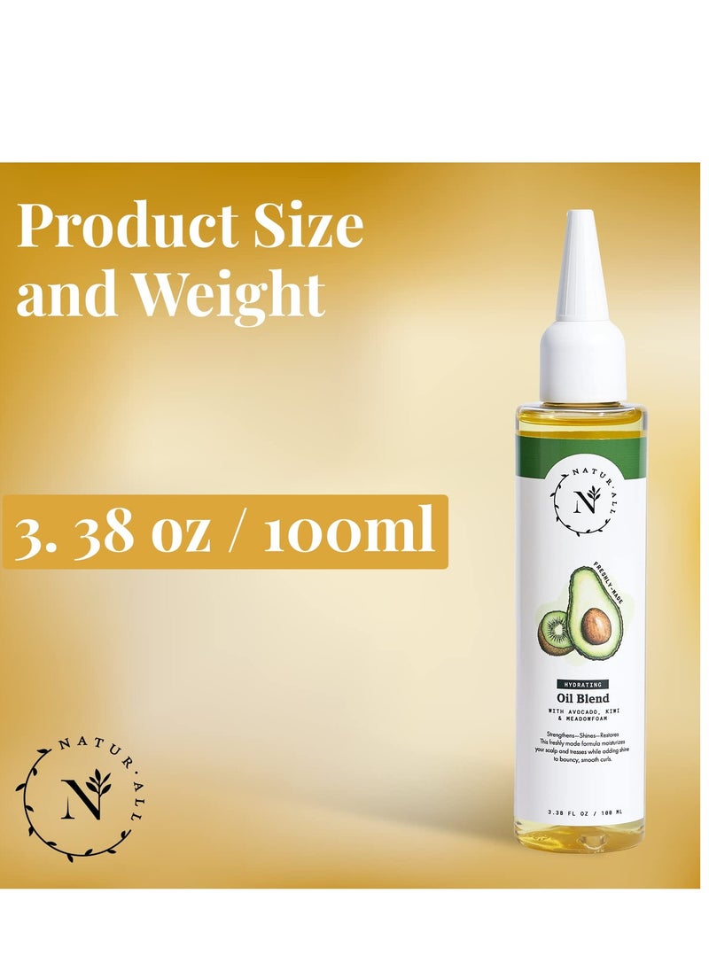 NaturAll Hydrating Hair Oil Blend with Cold pressed Avocado and Kiwi seed oils-Hair Growth Oil with Vitamin E & C- Hair Growth Serum for Hair Repair, Frizz, Breakage & Split Ends (3.38 FL OZ)