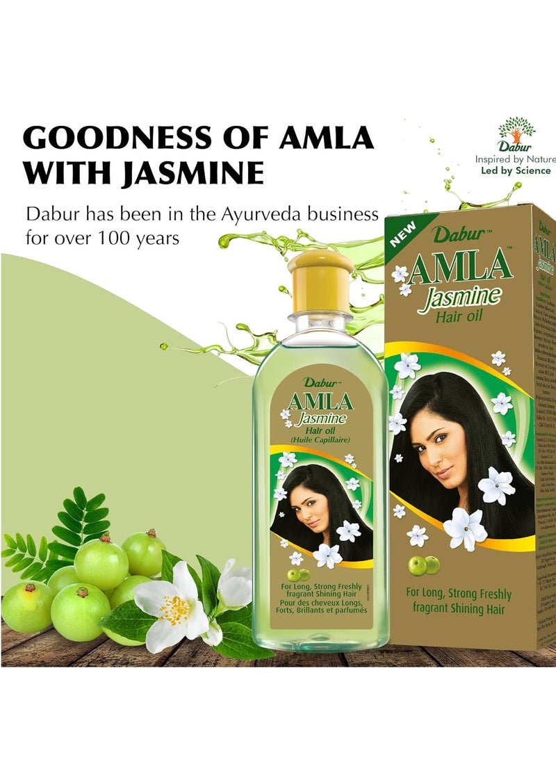 Dabur Amla Jasmine Hair Oil - Indian Hair Treatment for Healthy Hair, Moisturized Scalp, and Strengthening, Men and Women, 10.14 Fl Oz