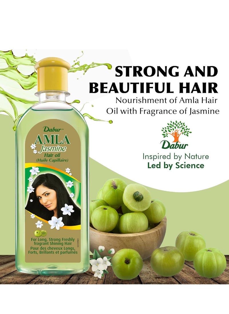 Dabur Amla Jasmine Hair Oil - Indian Hair Treatment for Healthy Hair, Moisturized Scalp, and Strengthening, Men and Women, 10.14 Fl Oz