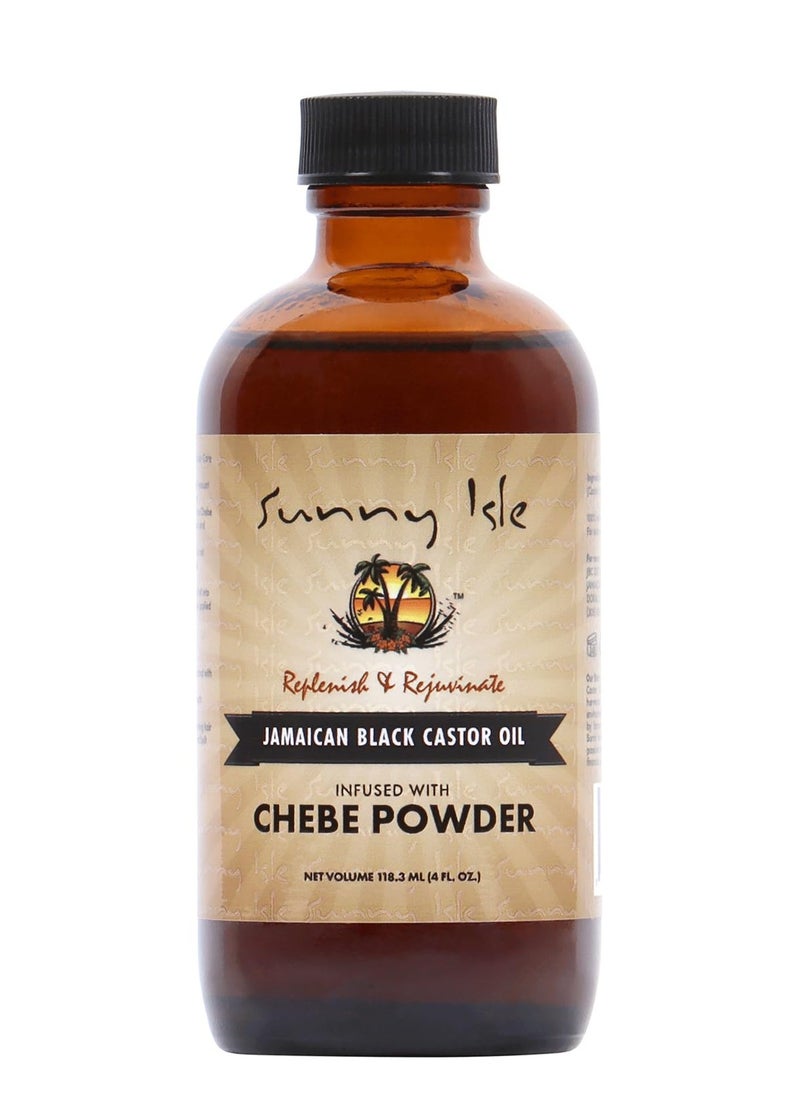 Sunny Isle Jamaican Black Castor Oil Infused with All-Natural African Chebe Powder 4oz | For Longer, Stronger Hair | Moisturizer for All Hair Types