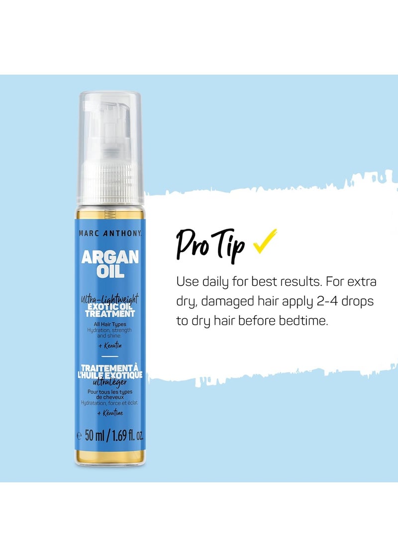 Marc Anthony Exotic Argan Oil Treatment with Keratin - Ultra-Lightweight Hair Oil Treatment Hydrates & Strengthens for Shiny, Healthy-Looking Hair for All Hair Types - Sulfate & Paraben Free