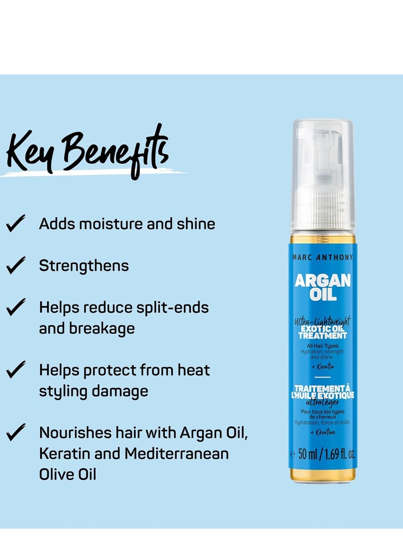 Marc Anthony Exotic Argan Oil Treatment with Keratin - Ultra-Lightweight Hair Oil Treatment Hydrates & Strengthens for Shiny, Healthy-Looking Hair for All Hair Types - Sulfate & Paraben Free
