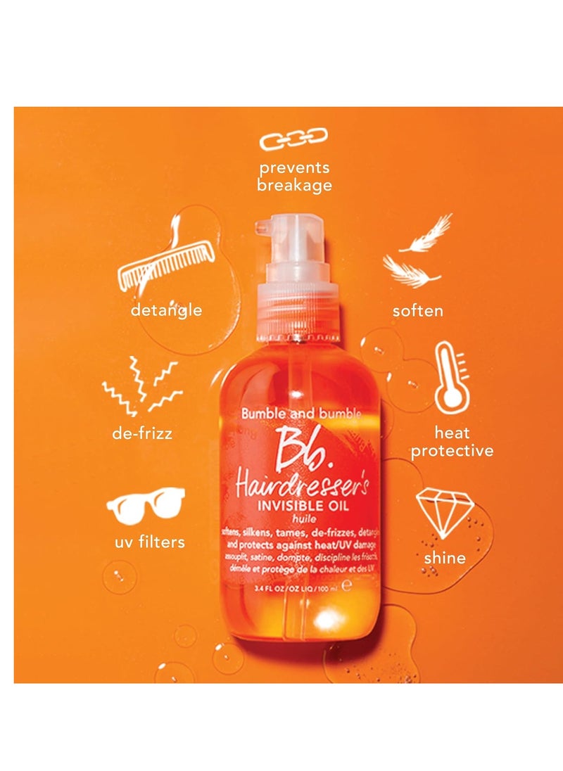 Bumble and bumble. Hairdresser's Invisible Oil Frizz-Reducing Hair Oil | Heat Protection, Anti Frizz + Shine | Curly, Wavy, Straight | With Argan Oil, Coconut Oil + Grapeseed Oil