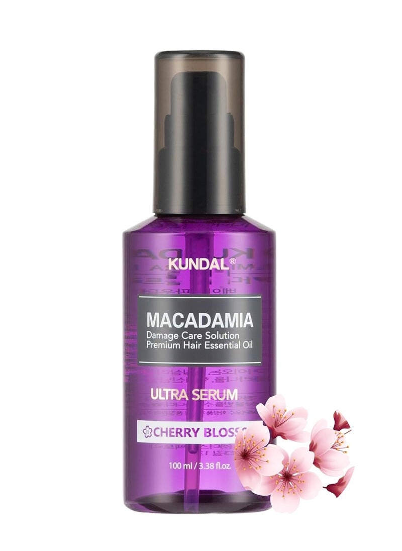 Kundal Ultra Macadamia Oil Hair Serum [Cherry Blossom]- Korean Hair Care Premium Hair Essential Oil, Intense Repair, Deep Nourishment, Frizz Control for All Hair Types 3.38fl oz (Pack of 1)