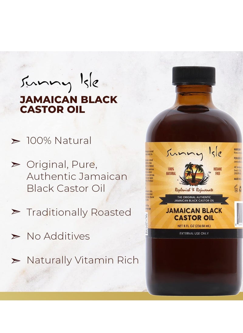 Sunny Isle Jamaican Black Castor Oil 8oz | 100% Natural Treatment for Hair, Scalp and Skin