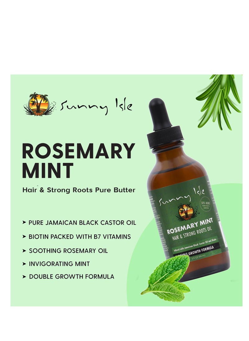 Sunny Isle Rosemary Mint Hair and Strong Roots Oil 3oz | Infused with Biotin & Jamaican Black Castor Oil | Strengthen and Nourish Hair Follicles | Dry Scalp, Split Ends
