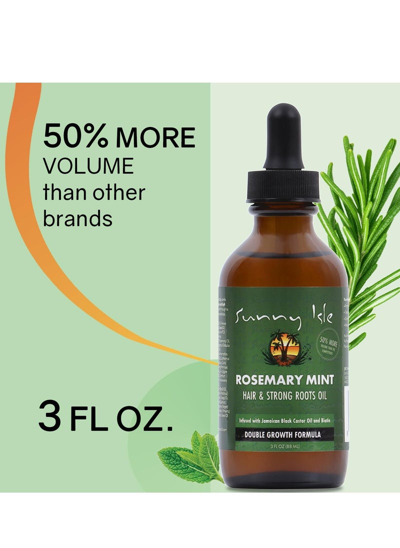 Sunny Isle Rosemary Mint Hair and Strong Roots Oil 3oz | Infused with Biotin & Jamaican Black Castor Oil | Strengthen and Nourish Hair Follicles | Dry Scalp, Split Ends