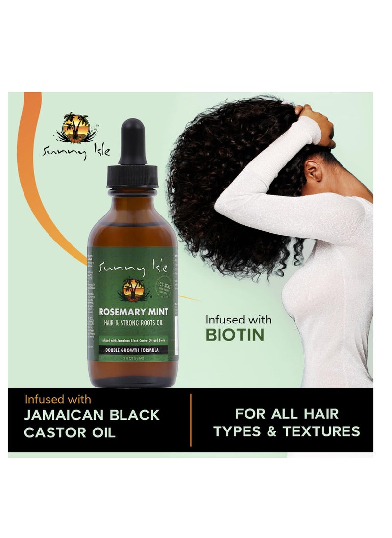 Sunny Isle Rosemary Mint Hair and Strong Roots Oil 3oz | Infused with Biotin & Jamaican Black Castor Oil | Strengthen and Nourish Hair Follicles | Dry Scalp, Split Ends