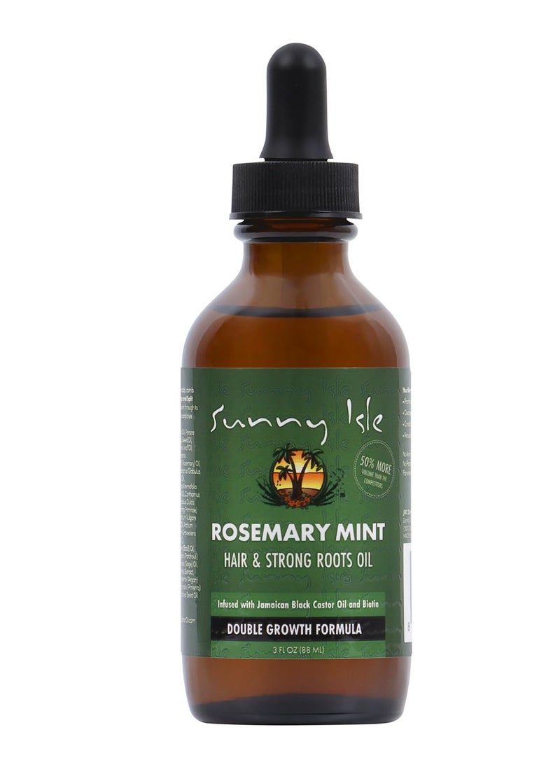 Sunny Isle Rosemary Mint Hair and Strong Roots Oil 3oz | Infused with Biotin & Jamaican Black Castor Oil | Strengthen and Nourish Hair Follicles | Dry Scalp, Split Ends