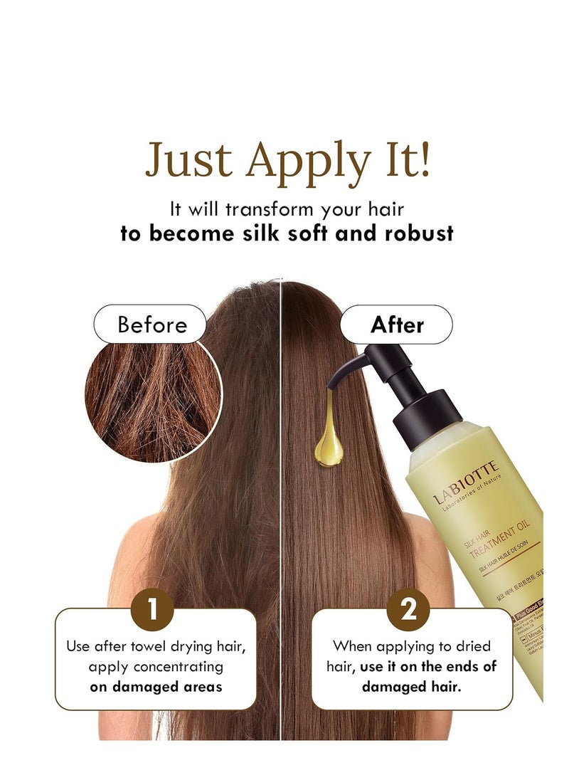 LABIOTTE Silk Oil Hair Treatment for Repair, Frizz Control & Shine - With Jojoba Oil for Dry, Damaged Hair Growth - 5.07 Fl Oz