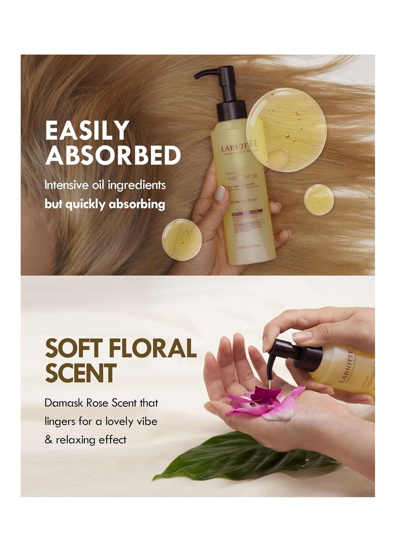 LABIOTTE Silk Oil Hair Treatment for Repair, Frizz Control & Shine - With Jojoba Oil for Dry, Damaged Hair Growth - 5.07 Fl Oz