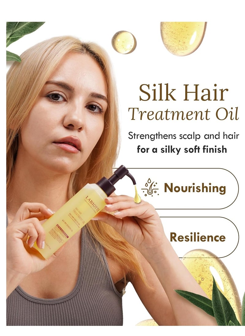LABIOTTE Silk Oil Hair Treatment for Repair, Frizz Control & Shine - With Jojoba Oil for Dry, Damaged Hair Growth - 5.07 Fl Oz