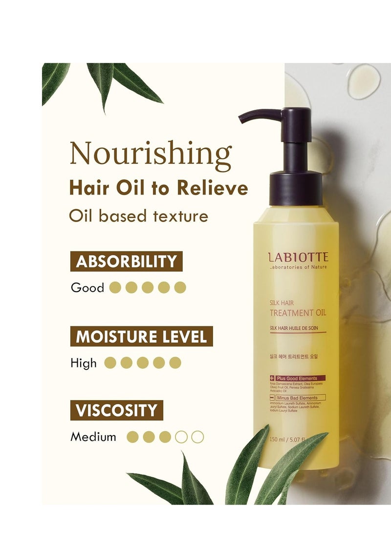 LABIOTTE Silk Oil Hair Treatment for Repair, Frizz Control & Shine - With Jojoba Oil for Dry, Damaged Hair Growth - 5.07 Fl Oz