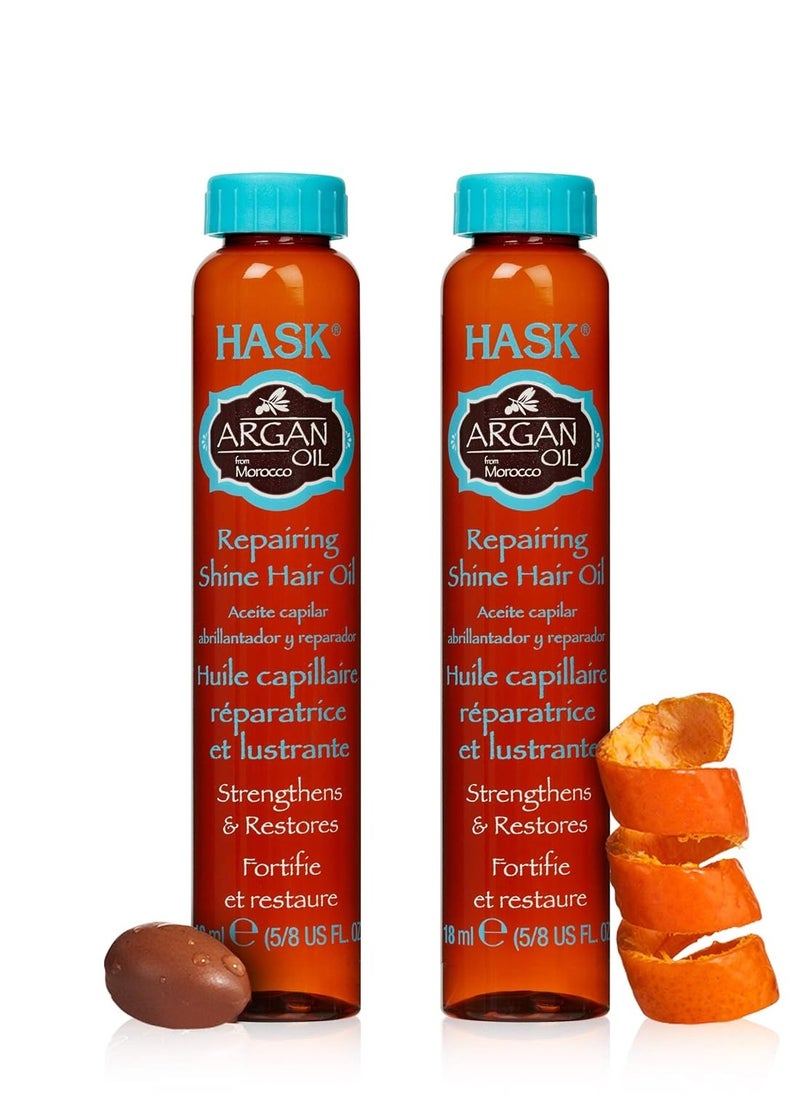 HASK ARGAN Repairing Hair Oil Vials for shine and frizz control for all hair types, color safe, gluten free, sulfate free, paraben free - Pack of 2