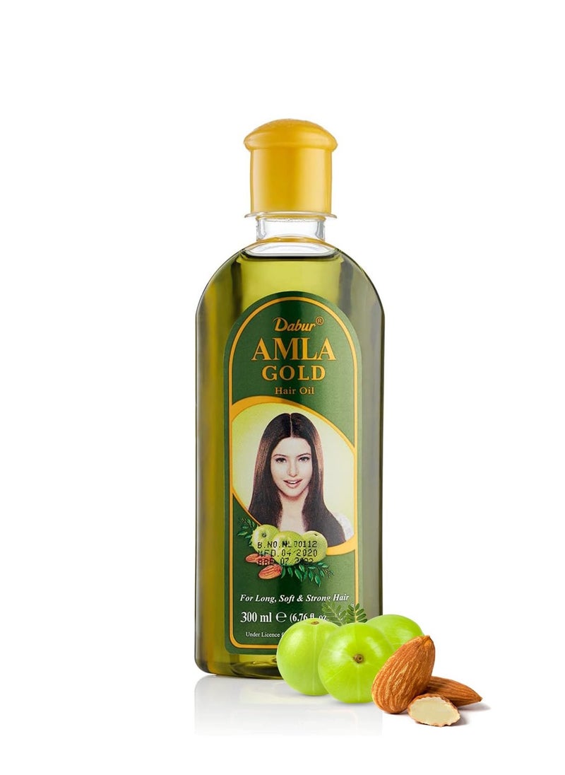 Dabur Hair Oil- Amla Gold, Serum, Almond and Henna - 300 ml - Natural Treatment for Women - Hair Fall Prevention, Scalp Nourishment and Strong